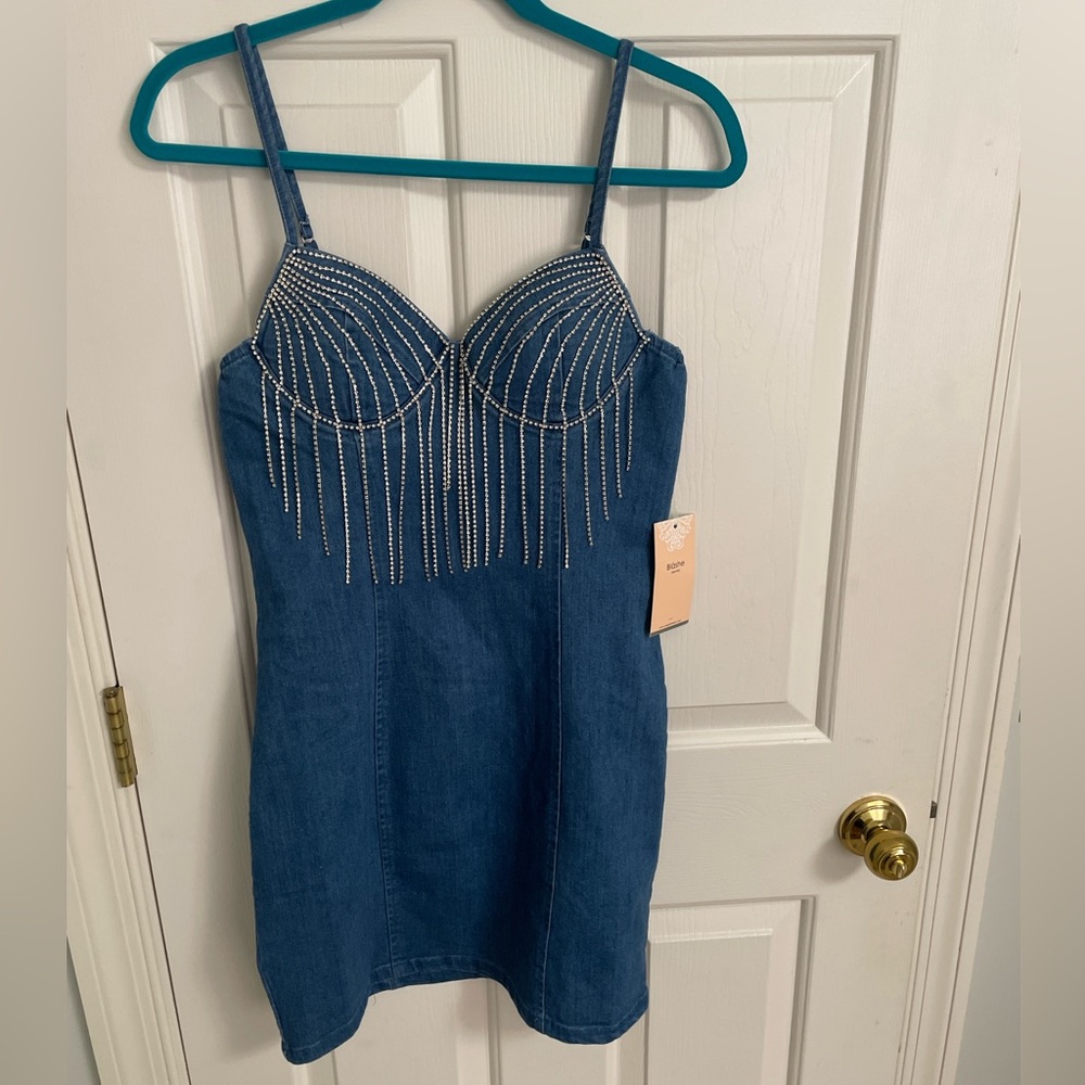 Denim rinestone bodycon dress - Picture 3 of 3